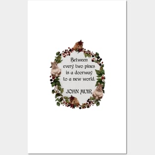 John Muir Nature Quote Baby Bunny Watercolor Blackberry Wreath Posters and Art